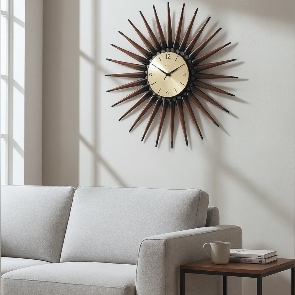 Vintage 60’s MCM Syroco Sunburst Wall Clock